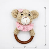 Handcrafted Cotton Teddy Teether with Natural Neem Wood Ring