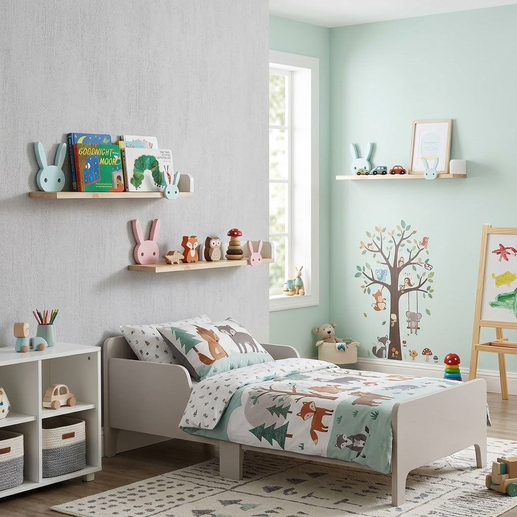 Wooden Wall Mounted Shelf - Bunnies Pink
