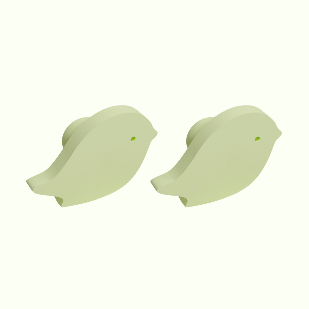 Bird Wooden Cabinet Knobs - Set of 2 - Green