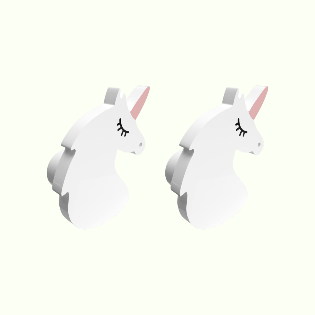 Unicorn Wooden Cabinet Knobs - Set of 2 - White