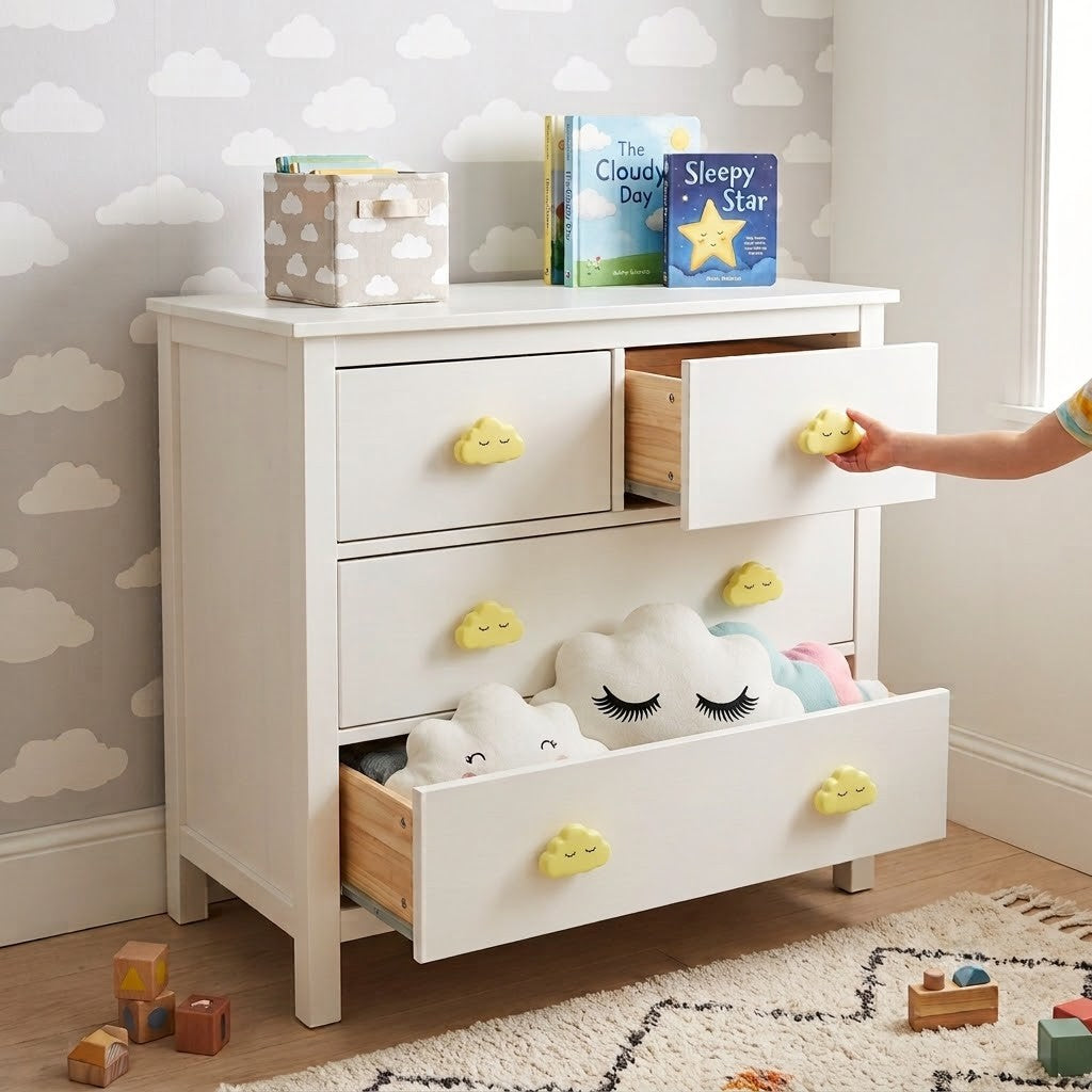 Cloud Wooden Cabinet Knobs - Set of 2 - Yellow