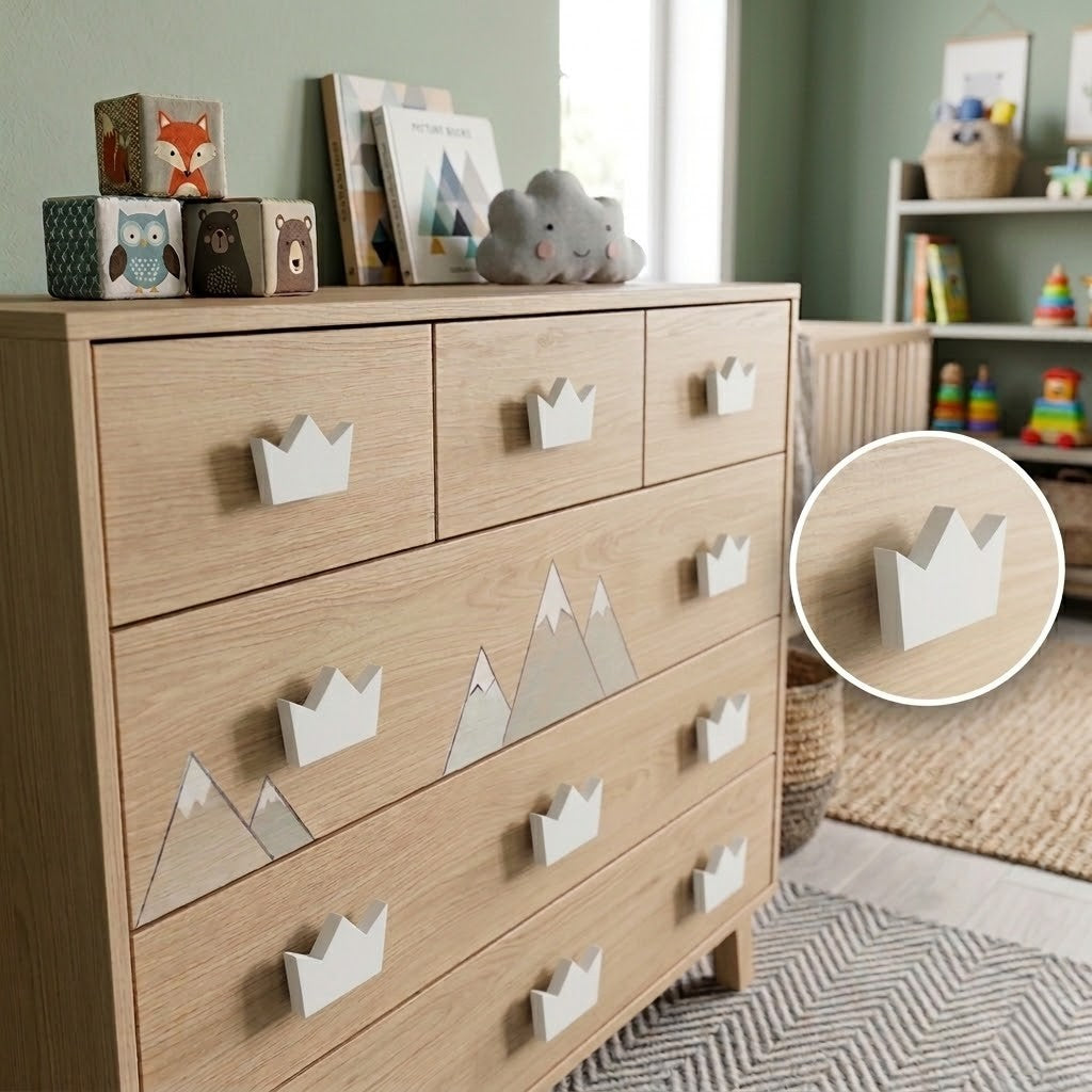 Crown Wooden Cabinet Knobs - Set of 2 - White