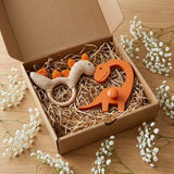 FLYFROG Newborn Gift Set, Teether & Nursery Wall Hook: Dinosaur Orange