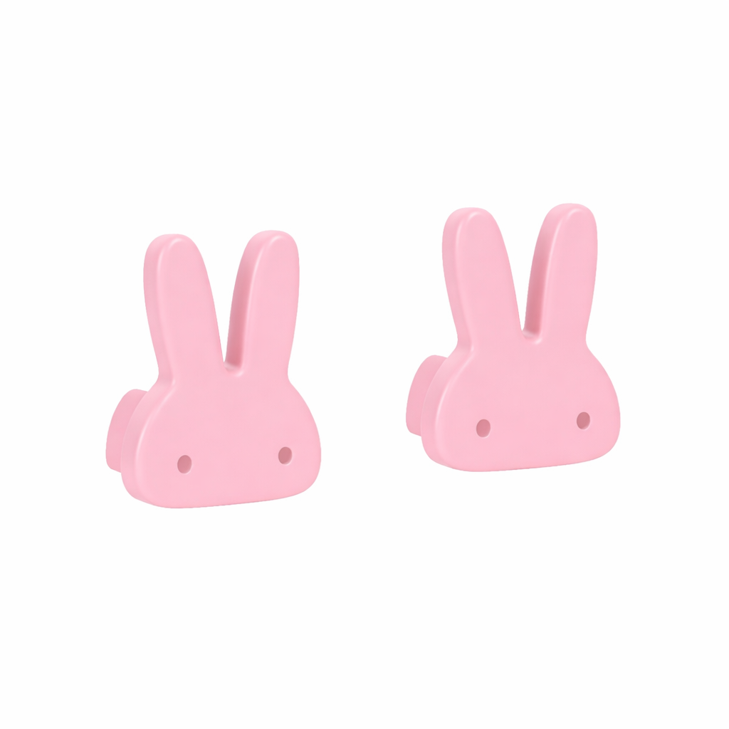 Bunny Wooden Cabinet Knobs - Set of 2 - Pink