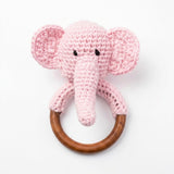 Handcrafted Cotton Elephant Teether with Natural Neem Wood Ring