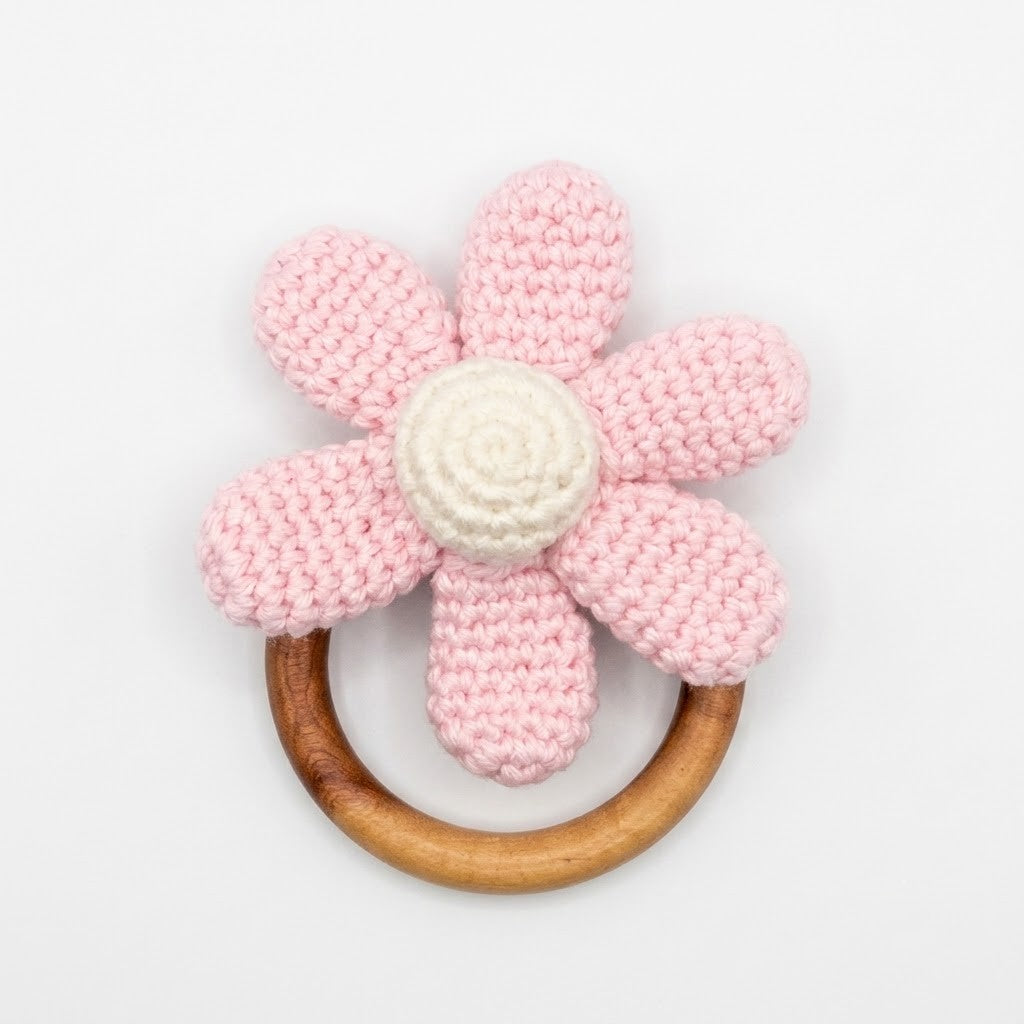 Handcrafted Cotton Flower Teether with Natural Neem Wood Ring