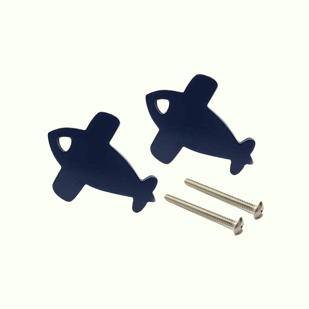 Aeroplane MDF Wood Knobs - Set of 2 - Dark Blue