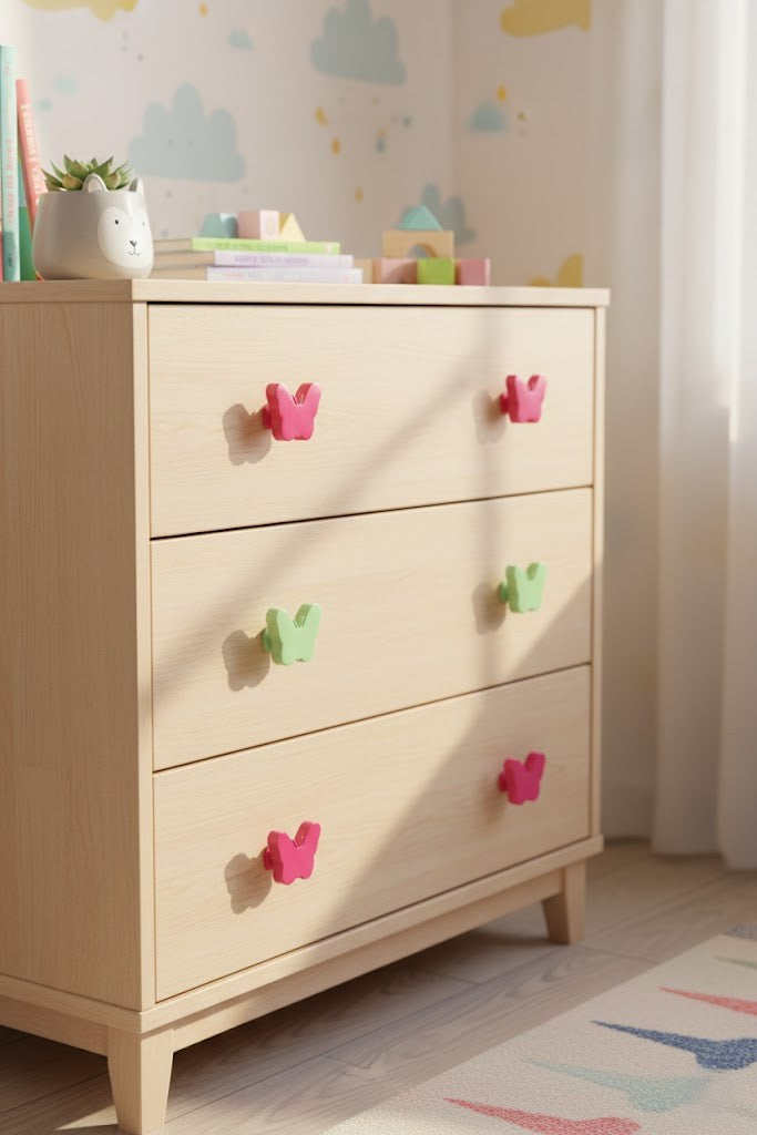 Butterfly Wooden Cabinet Knobs - Set of 2 - Pink