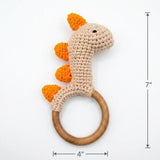 Handcrafted Cotton Dinosaur Teether with Natural Neem Wood Ring