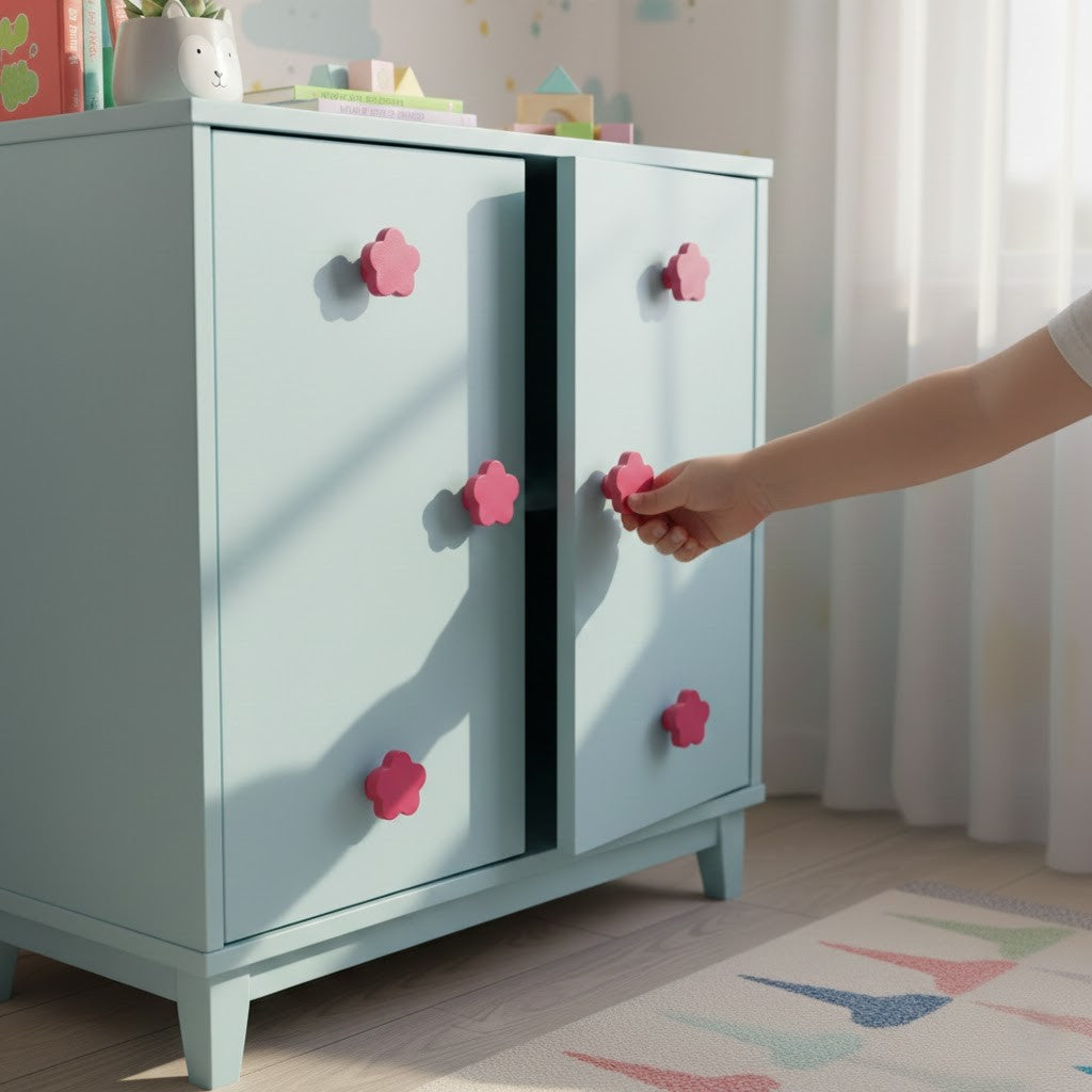 Flower Wooden Cabinet Knobs (Set of 2)